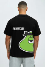 RahRaha Relentless Black T-Shirt for Men – Back design with bold Relentless slogan and green RahRaha character