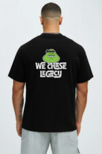 RahRaha Hustle Black T-Shirt – Back view featuring “We Chase Legacy” slogan and green RahRaha graphic