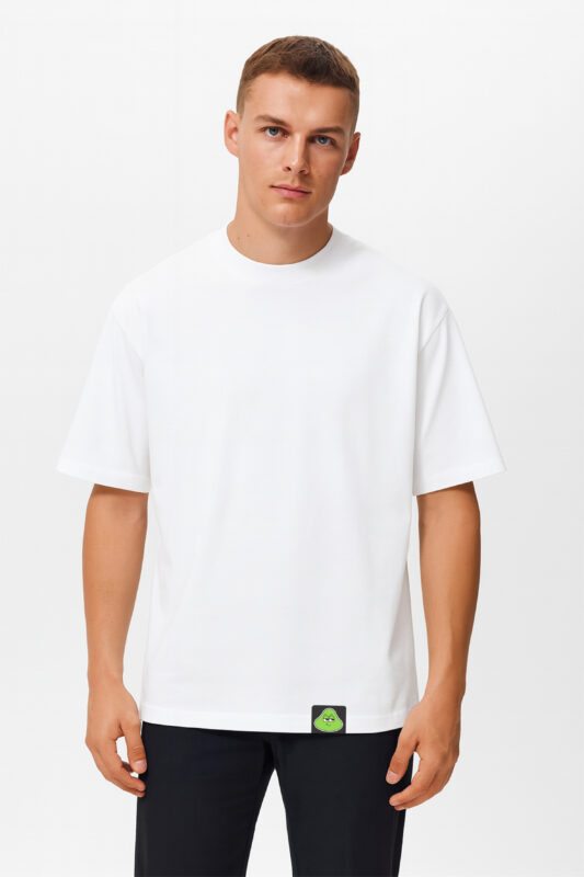 RahRaha Hustle White T-Shirt for Men – Front view with minimal design and green RahRaha tag