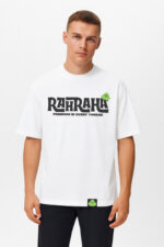 RahRaha Originals White T-Shirt for Men – Front view with black logo print “Freedom in Every Thread