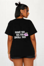 RahRaha Hustle Black T-Shirt for Women – Back print with pink “Plans Too Big For Small Talk” character graphic