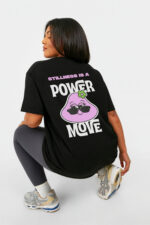 RahRaha Urban Chill Black T-Shirt – Back detail highlighting slogan artwork and feminine character graphic