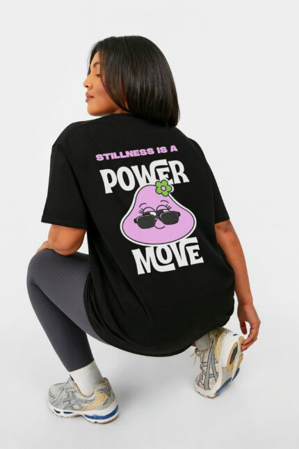 RahRaha Urban Chill Black T-Shirt – Back detail highlighting slogan artwork and feminine character graphic