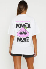 RahRaha Urban Chill White T-Shirt – Back view featuring “Stillness Is a Power Move” slogan and green RahRaha graphic