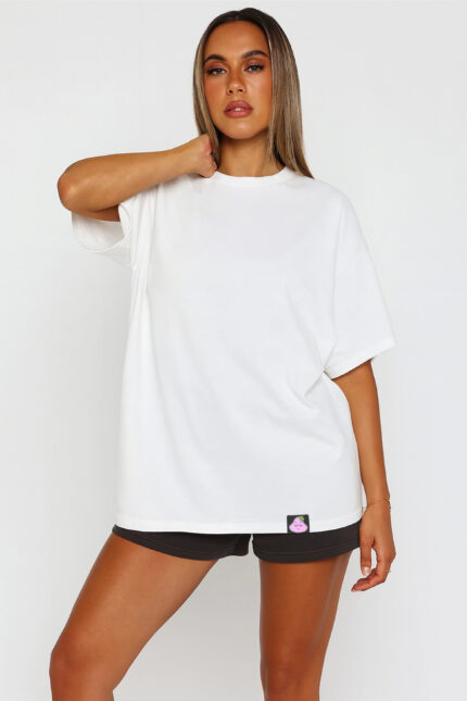 RahRaha Hustle White T-Shirt for Women – Front pose, minimalist design