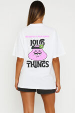 RahRaha Hustle White T-Shirt for Women – Back print with pink “Silently Building Loud Things” artwork