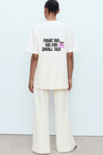 RahRaha Hustle White T-Shirt for Women – Back print with pink “Plans Too Big For Small Talk” character graphic